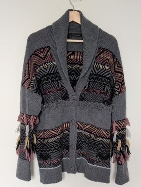 360 Cashmere Fringe Aztec Cardigan Wool Cashmere Blend